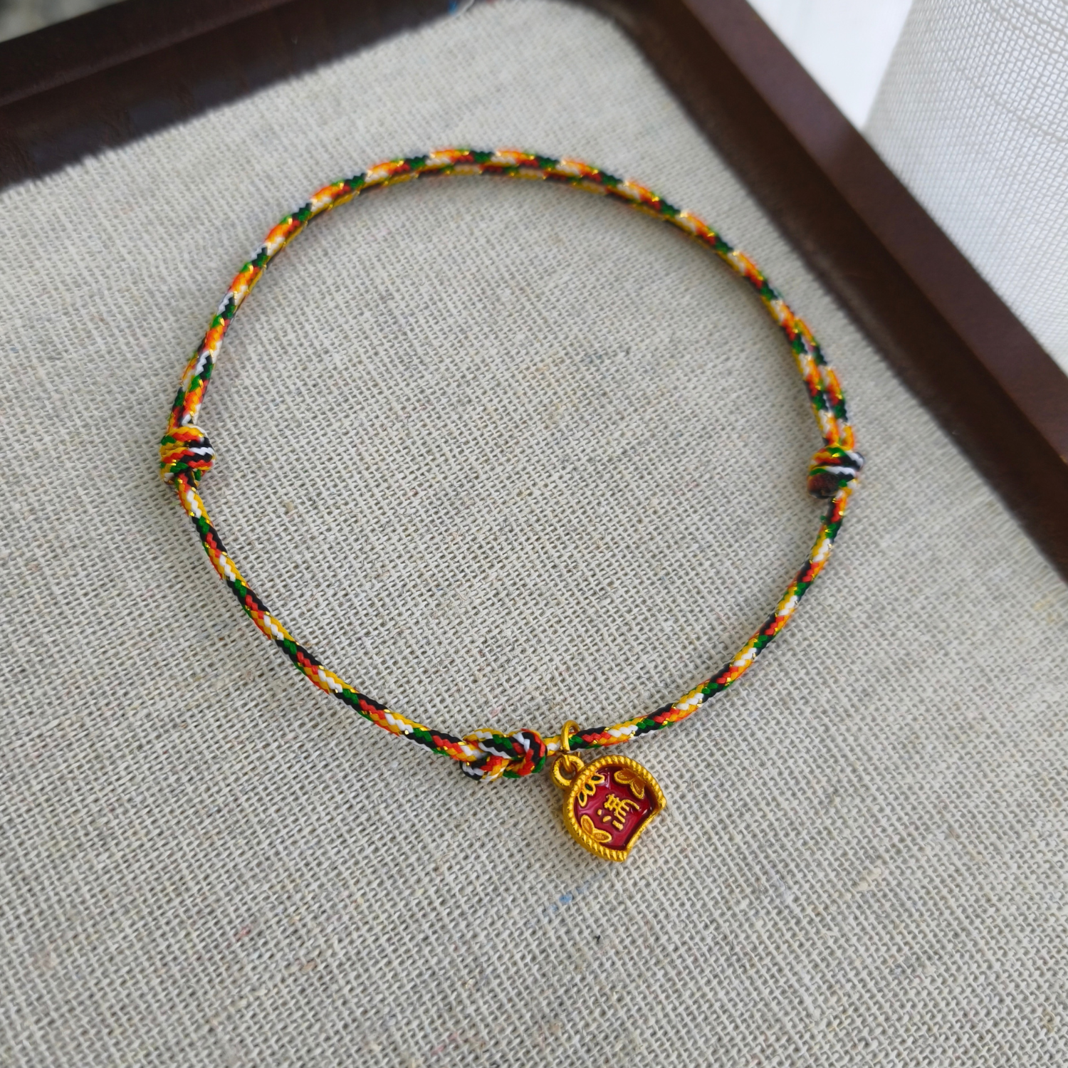 Ngũ sắc vàng kim nút vô cực mix charm túi tiền