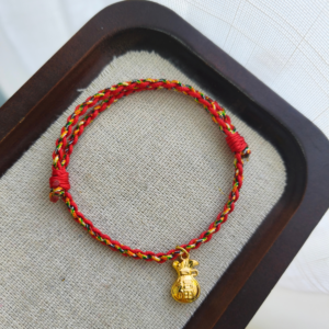 Vòng chỉ đỏ tết dây ngũ sắc vàng kim mix charm túi tiền mạ vàng 18k